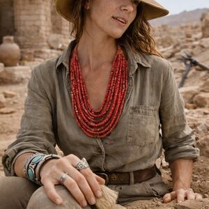 Vintage Multi Strand Tibetan Trade Bead Necklace Red Tribal Boho Ethnic